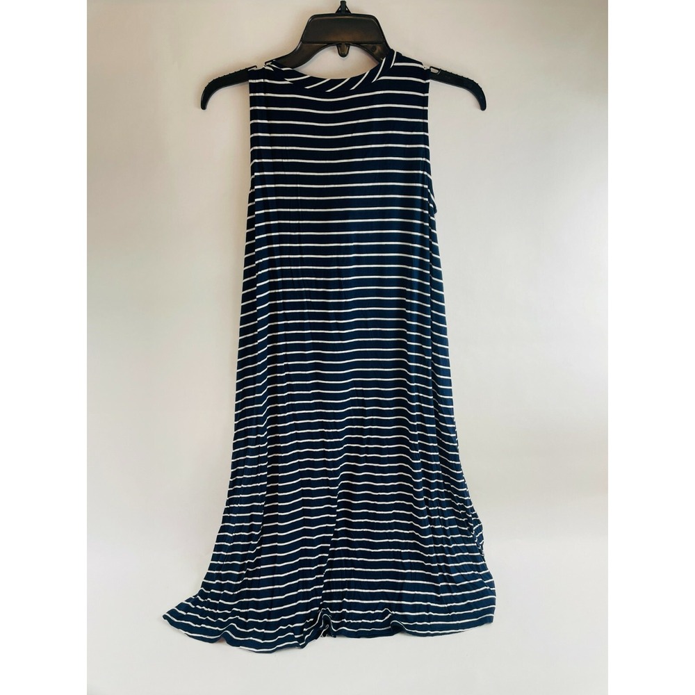 Loveappella Halter Dress Women's XS Navy White Sleeveless Knee Length w/ Tie